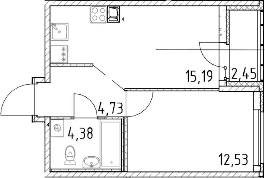 1-комнатная квартира 36.83 м², 12/17 эт., ЖК «Город Первых»
